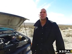 Huge tits car mechanic Nikki Benz anal sex in the desert