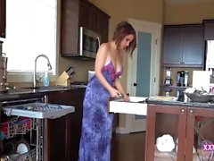 Busty hot latina fucking in the kitchen