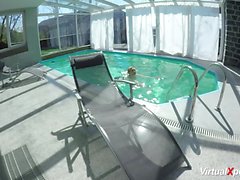 big breast Milf masturbating at the pool