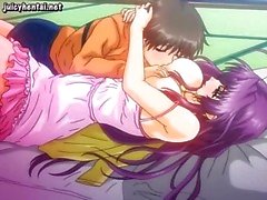 Busty young animated brunette in a 69 position gets licked and sucks cock