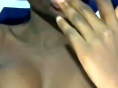 nice black girl fingering sucking finger and showing breasts