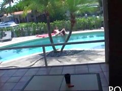 Wild teen girls play dykes in the pool