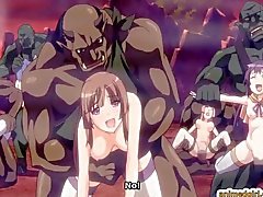 Anime cutie brutally monsters fucked and creampie