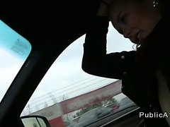 Amateur hitchhiker fucked from behind in car