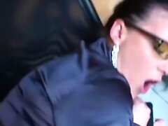 Office lady with glasses is sucking her