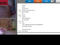 Girl teasing boy on chatroulette, two teens playing with each other webcam