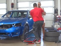 RIM4K. Blonde with giants tits licks car mechanics ass and gets fucked