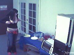 Busty chick fucks celery into her hot cunt