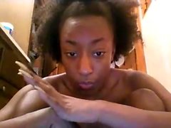 Busty ebony babe toying her pussy on webcam