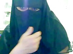 Arabian Muslim Ummah Lady in Black Burqa shows Huge Oriental Beurette Boobs