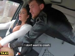 'Female Fake Taxi Brunette Babe Gets Her Huge Natural Boobs sucked And thatBig Booty Slapping'