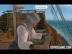 Old man pirate is face fucking his 3d deck hand sluts