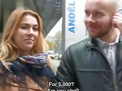 Amazing Busty Teen and Her BF Gets Money for Public SEX