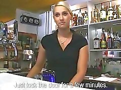 Big tits amateur bartender payed fucking