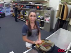 Busty amateur chick gets doggy styled in the pawnshop POV