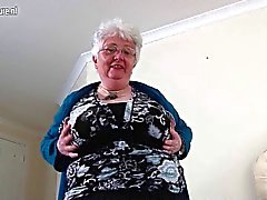 Busty amateur grandmother makes first porn