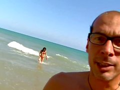 Spanish slut with glasses gets dicked hard on the beach