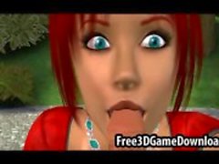 Sexy 3d cartoon babe with green eyes and a cute red dress